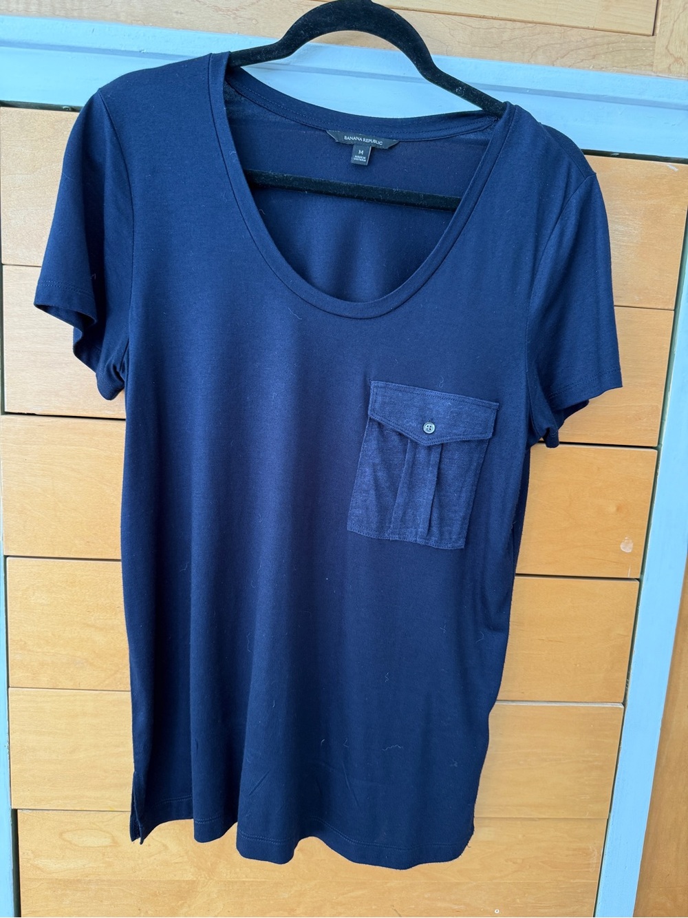 Banana Republic Navy Short Sleeve Scoop Neck Pocket Tee